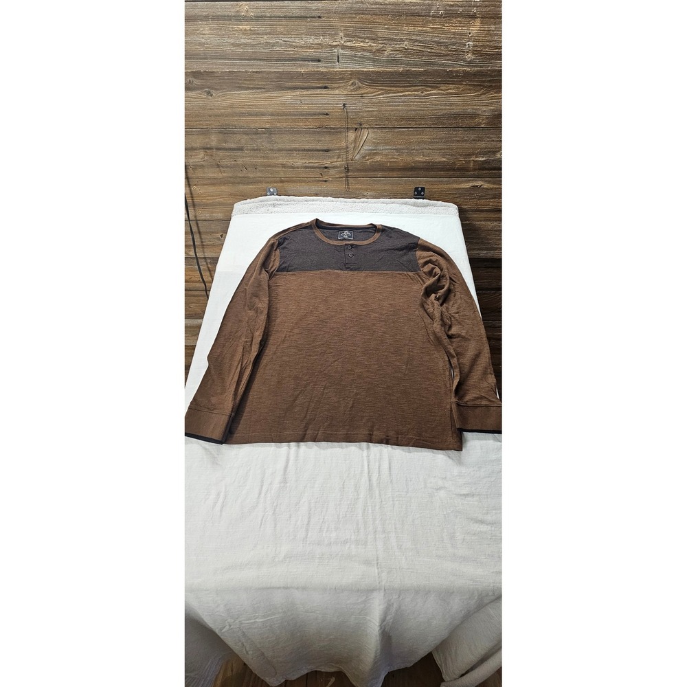 MBX Premium Goods Mens Brown Charcoal Grey Long Sleeve Henley Shirt Size Large